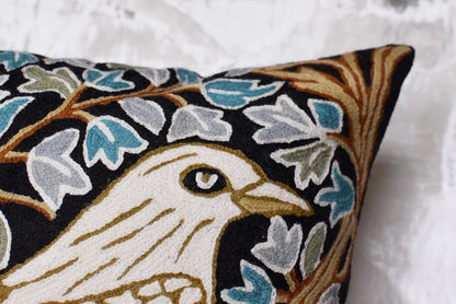 Cream Floral French Style Modern Floral Throw Pillow Cover - Hand Embroidered - 18x18 - White, Multicolor - Living Room, Bedroom, Outdoors, Accent, Home Staging