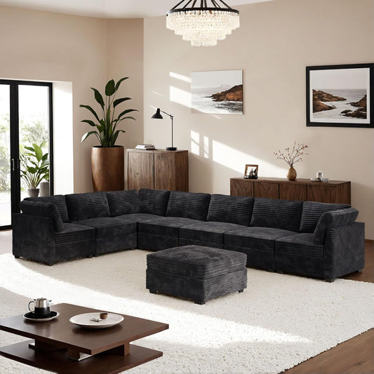 ovios Sectional Sofa Couch with L-Shape Chaise Ottoman, Comfy Modular Cloud Couches with Deep Seat