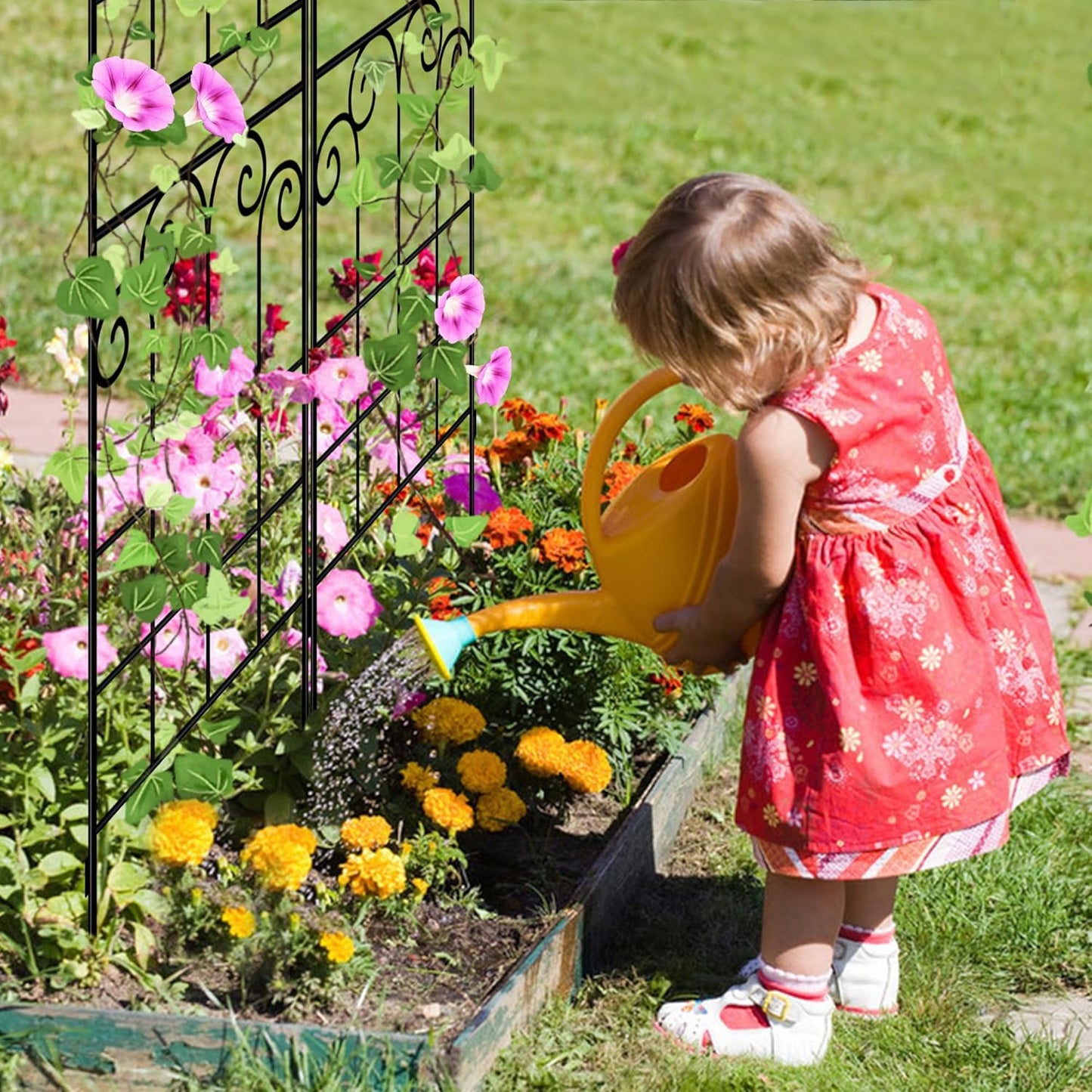 LZRS 2 Pack 71x20in Rustic Iron Arch Decoration Garden Trellis with Black Metal Coating – Perfect for Supporting Climbing Plants Outdoor, Roses, Vines, Flowers, and Vegetables.
