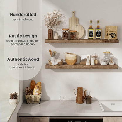 Floating Shelves Reclaimed Barnwood, 8" Deep Solid Wood Floating Shelf Wall Hanging Shelves with Invisible Heavy-Duty Metal Bracket | Wall Mounted | Farmhouse Style | 40 inches,2PCS,Natural