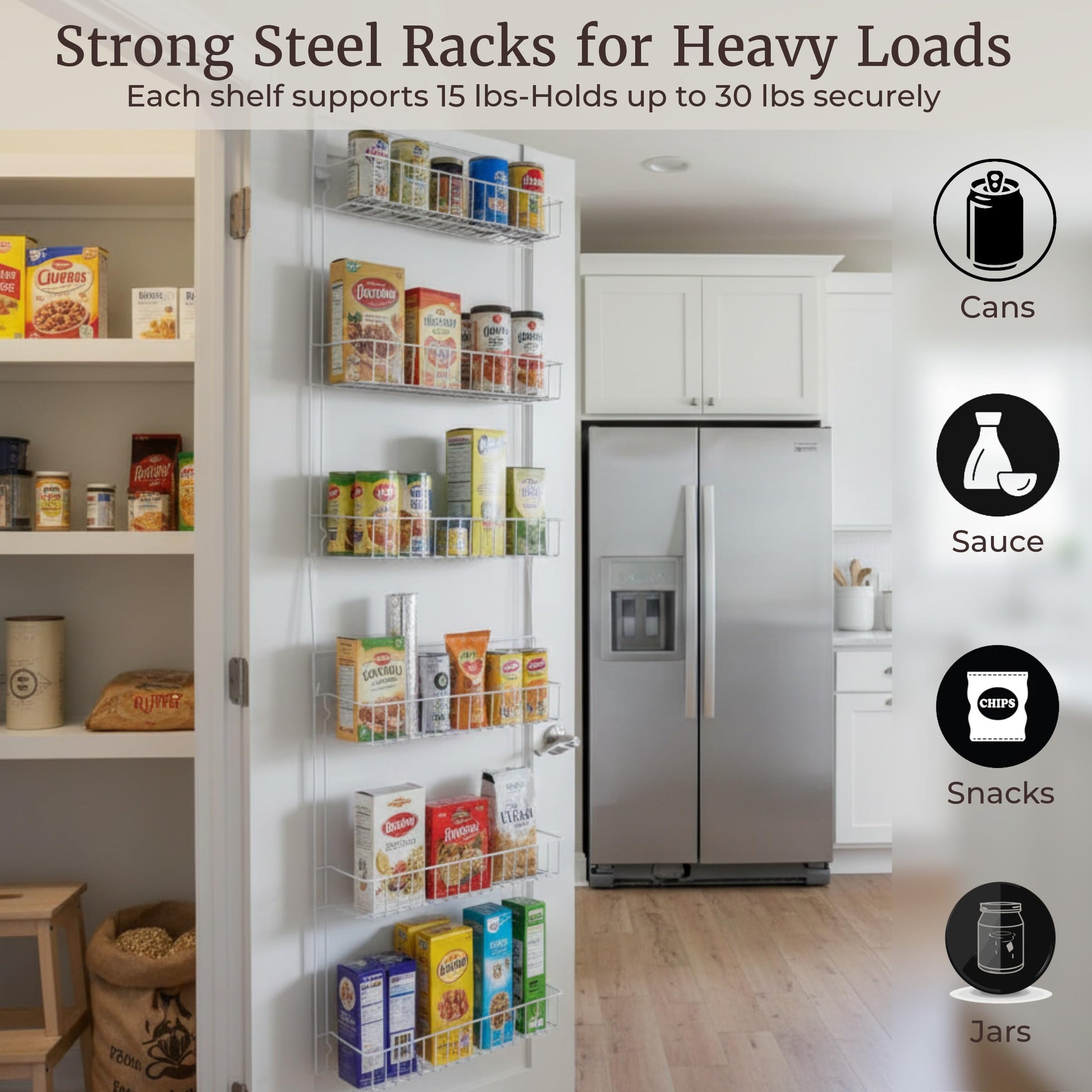 Over the Door Organizer - 6-Tier Adjustable Pantry Shelves and Rack for Kitchen Organization