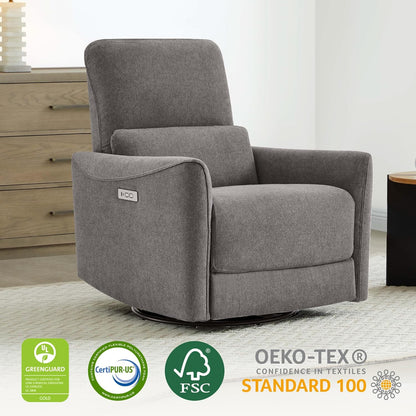 CHITA Power Recliner Chair Swivel Glider, FSC Certified Fabric Living Room Reclining Sofa Chair with Lumbar Support, Metal Grey