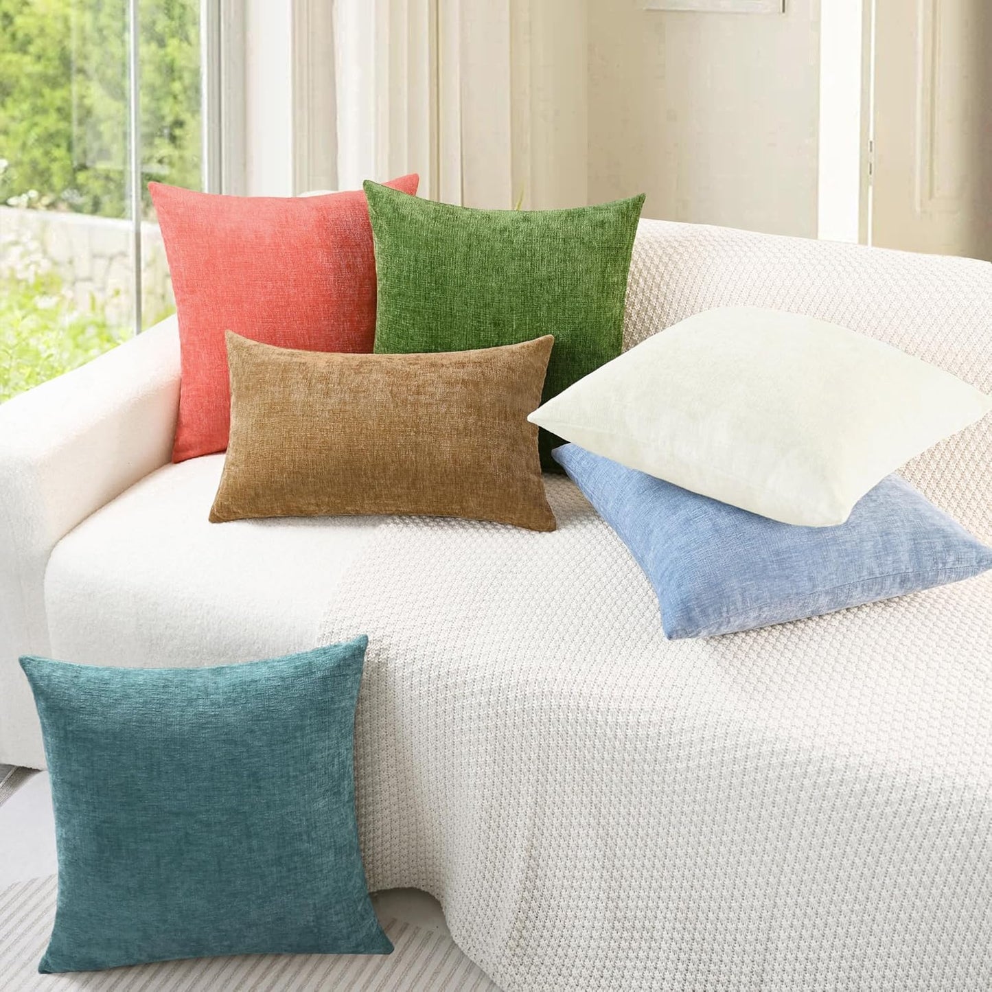 CaliTime Throw Pillow Covers Decorative 20 X 20 Inches Pack of 2 Cozy Chenille Cushion Cases for Couch Sofa Bed Living Room Home Forest Green