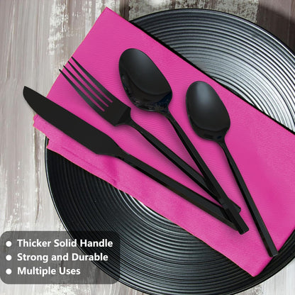 Black 20 Piece Stainless Steel Silverware Set, Handle Flatware, Modern Mirror Finish Cutlery Set, Service for 4, Dishwasher Safe