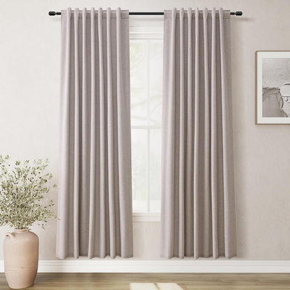 Blackout Curtains for Bedroom 80 Inch Length 2 Panels Set Room Darkening Linen Curtains Brownish Grey Black Out Curtain Neutral Thermal Insulated Living Room Winter Window Drapes Back Tab 52x80