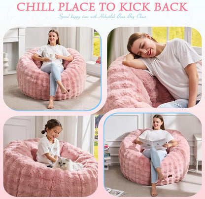 Hobestluk Bean Bag Chair Oversized Bean Bag Chair for Adults Donut-Shaped Large Bean Bag with Spacious Design for Living Room Bedroom or Reading Nook (Bubble Pink)