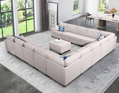 L Lengend Vansen Modular Sectional Sofa U Shaped Couch with Ottoman Modern Reversible Corner Sectional Couch for Living Room (Light Grey, U Shaped Sofa-6)