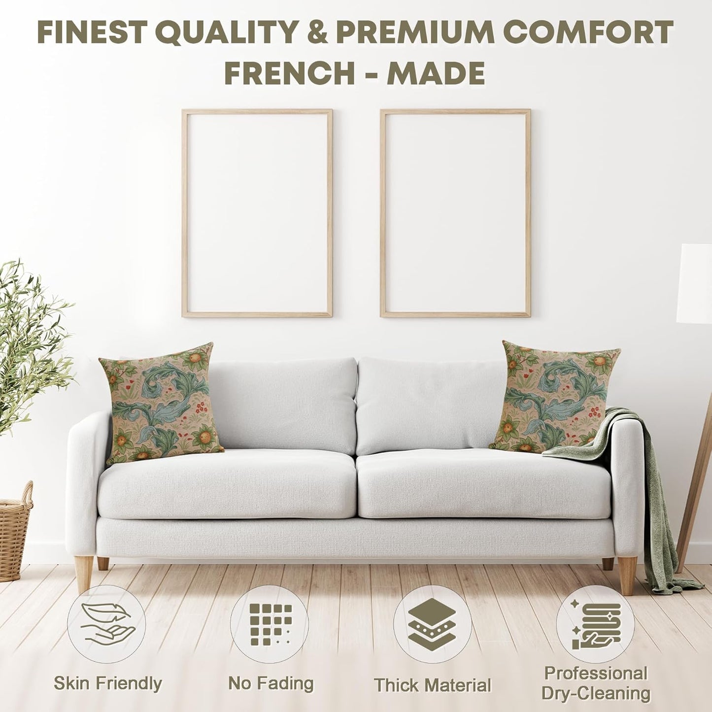 Charlotte Home Furnishings Decorative Tapestry Pillow Cover 19x19 in, Beige Arabesques Couch Pillow Cover, French Country Square Cushion Cases for Living Room Home Decor, Soft Cotton Jacquard Woven