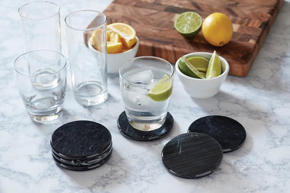 Fox Run Natural Polished Marble Coasters, Set of 6 Black Coasters