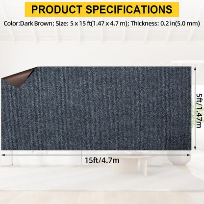 Marine Carpet,5 FT x 15 FT Dark Gray Indoor Outdoor Carpet 0.2" Thick Boat Carpet with Water-Proof TPE Backing, Non-Slide Outdoor Marine Carpet Roll for Home, Patio, Porch, Deck