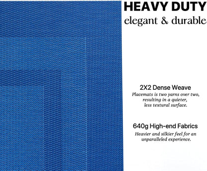 LEXMORE Placemats Set of 6 Vinyl/Plastic Woven Place Mats for Kitchen Table Indoor/Outdoor Washable Placemat Wipeable Dining Table Mats(Navy Cube)