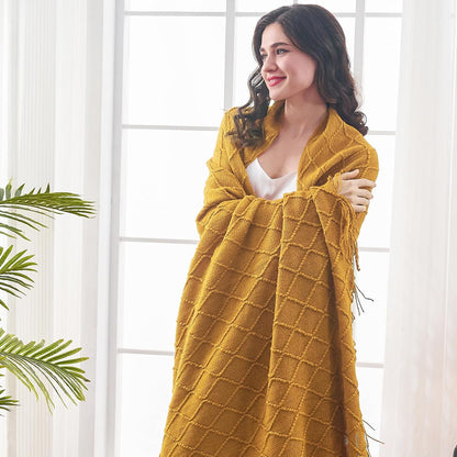 inhand Knitted Fall Throw Blanket for Couch and Bed, Knit Fall Decor Halloween Blanket with Tassel, Brown Lightweight Decorative Farmhouse Warm Woven Blankets and Throws for Women, 60"x80"