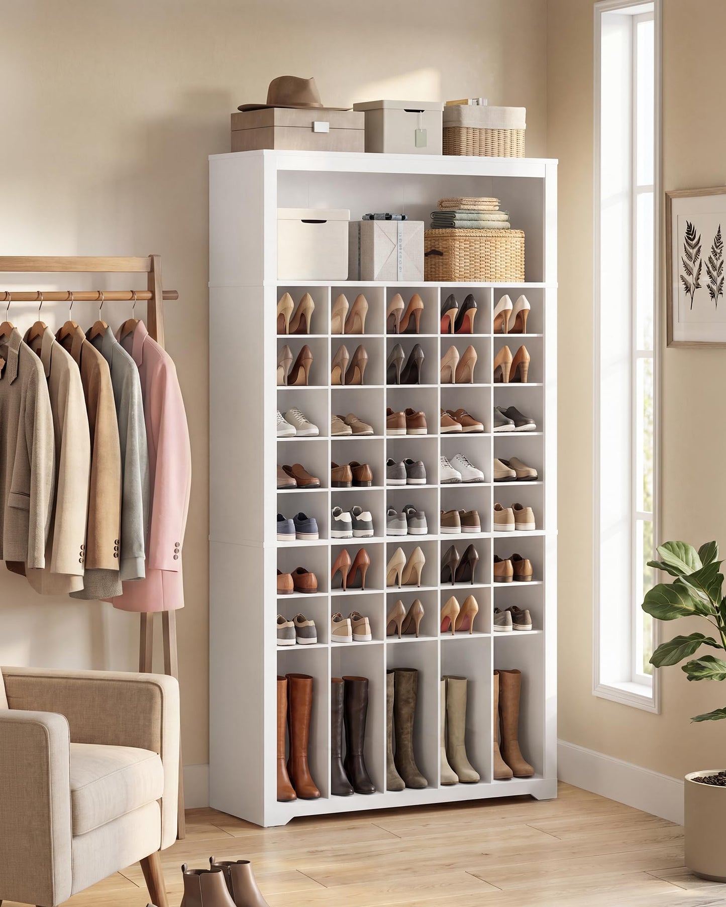 VASAGLE Tall Shoe Cabinet, Farmhouse Shoe Storage Organizer for Entryway, Vertical Wood Rack Holds
