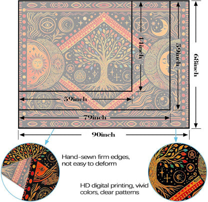 Lunerfex Tree of Life Sun Moon Stars Wall Tapestry, Cosmic Harmony Symbol Tapestries for Home Decor, Mystical Tapestry 80x60 Inch