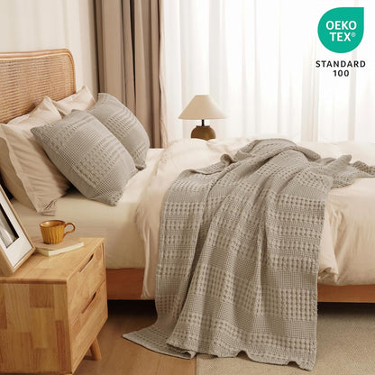 PHF 100% Cotton Waffle Weave Throw Blanket, Soft Lightweight Breathable Cozy Summer Throws for Couch Bed Sofa, Luxury Aesthetic Woven Blanket for Home Decor & Office, 50"x60", Simply Taupe