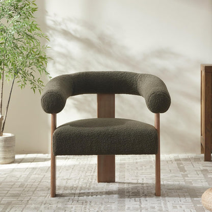 VKNOW Accent Chairs Living Room Chairs, Modern Upholstered Armchair with Solid Wood Legs, Comfy Barrel Arm Chairs for Living Room Office, Sage Green
