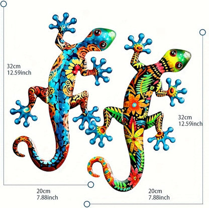 Metal Gecko Wall Art Outdoor Fence Decor Lizards Wall Decoration 2 Pack Suitable for Hanging in Yard Livingroom Wall