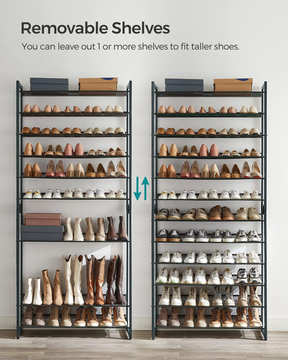 SONGMICS 12-Tier Stackable Shoe Shelf Set, Metal Shoe Storage for Garage, Entryway, with Adjustable