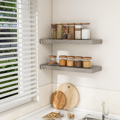 RICHFOCUS 31.5Inch Floating Shelves for Wall 2 Pack Shelves for Bedroom|Kitchen|Bathroom Wall Mounted Rustic Wood Floating Shelf with Invisible Brackets for Books|Storage|Decor, Grey
