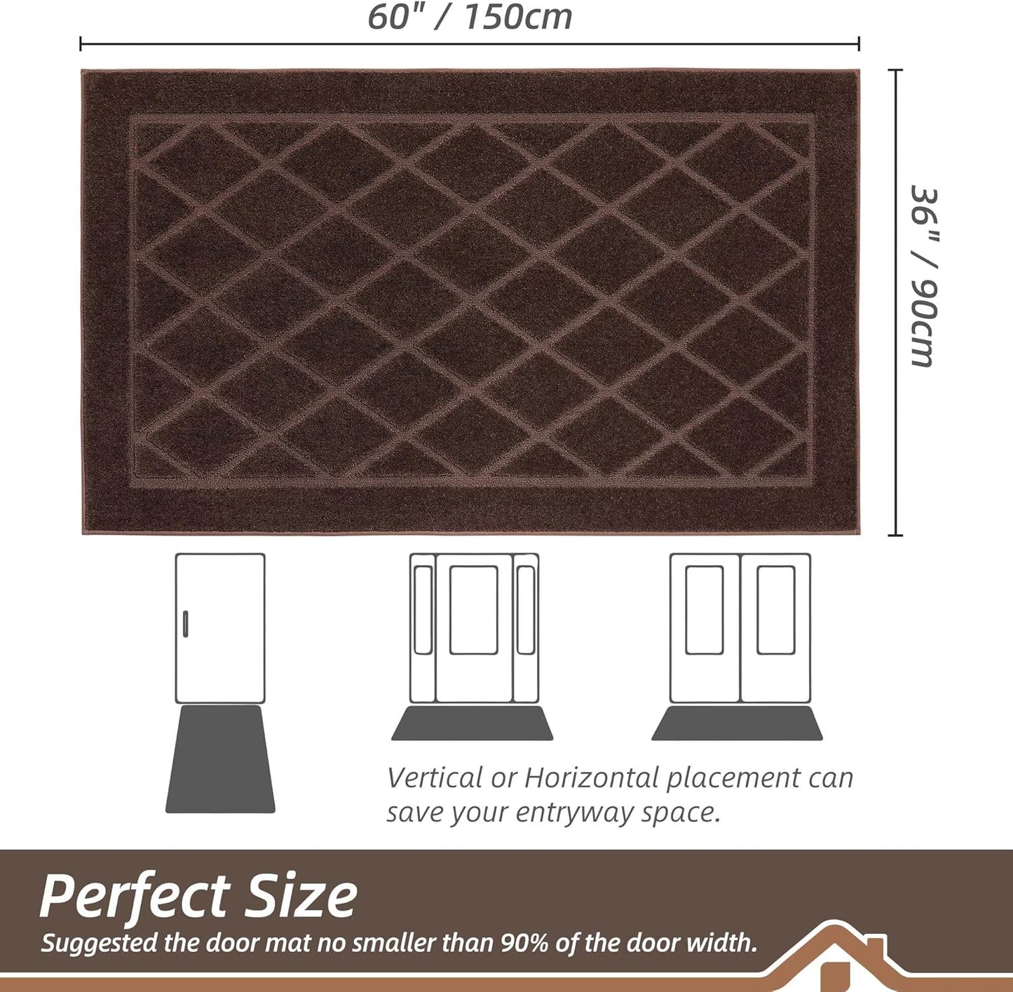 BEQHAUSE Dirt Trapper Door Mat 36" x 60", Doormat Non-Slip Entryway Rugs Washable, Dog Door Mat Stain Resistant and Absorbent Welcome Floor Mat for Front Back Door, Muddy Wet Shoes & Paws, Brown