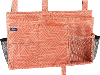 Surblue Bedside Caddy Hanging Organizer Storage Bag Pocket for Bunk, Hospital, College Dorm Rooms, Baby Bed Rails, Camp (8 Pockets), Orange Plaid