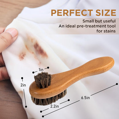 DUGATO Dual-Bristle Horsehair Laundry Stain Brush Set (2pcs) - Gentle & Tough Scrubbing for Clothes, Fabrics, Shoes - Pre-Wash Spot Treatment Tool