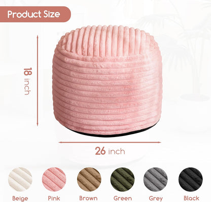 HIGOGOGO Round Stuffed Pouf Ottoman, Stripe Faux Fur Poufs with Foam Chunk Filling, Furry and Fluffy Pouf Foot Stool Storage Ottoman, 26 X 18 Floor Poufs Foot Rest for Living Room, Pink