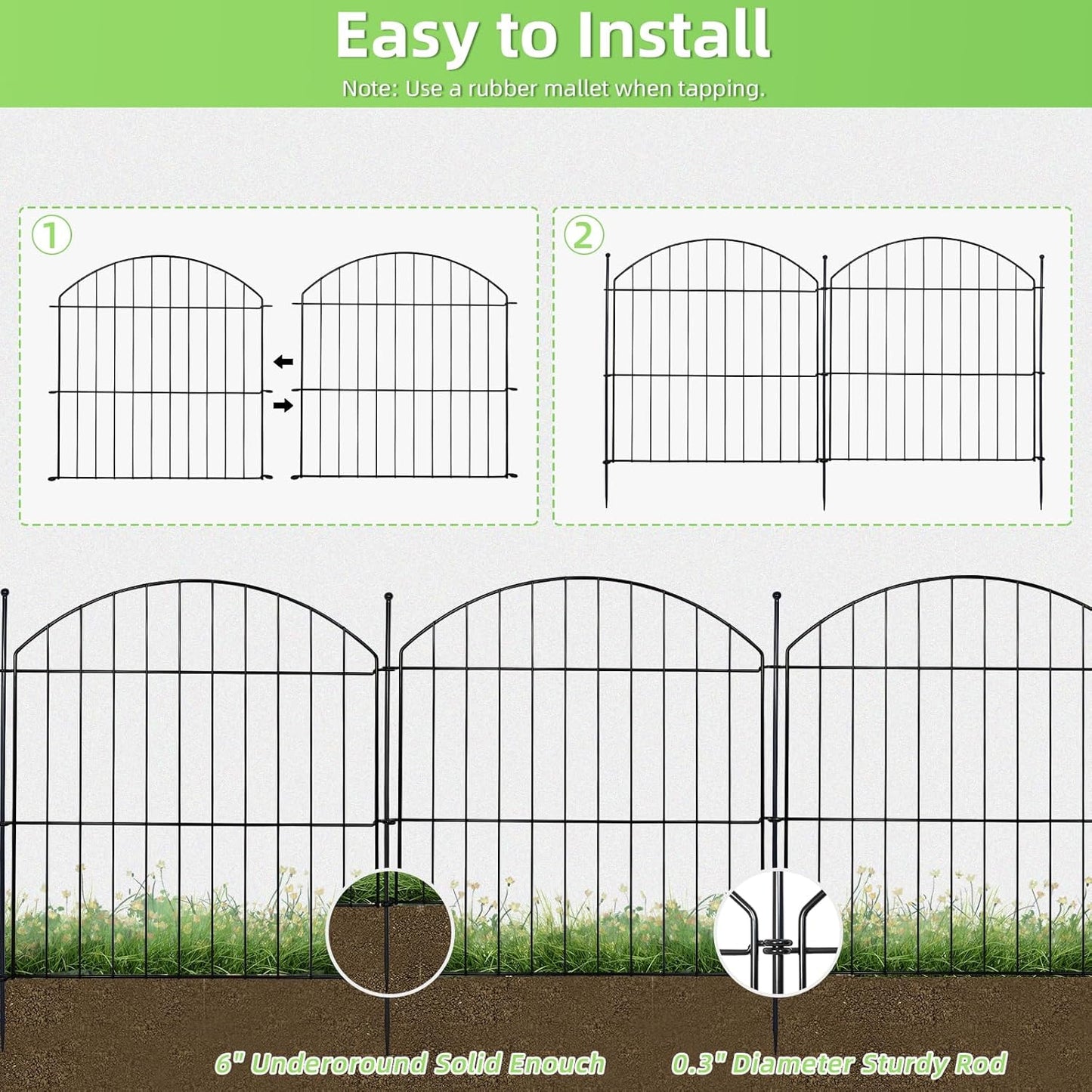 Decorative Garden Fence 24in (H) x20ft (L), 10 Pack No Dig Fence Animal Barrier for Dog, Arched Flower Bed Edging, Wire Border Panel Fencing for Yard Patio Outdoor Decor