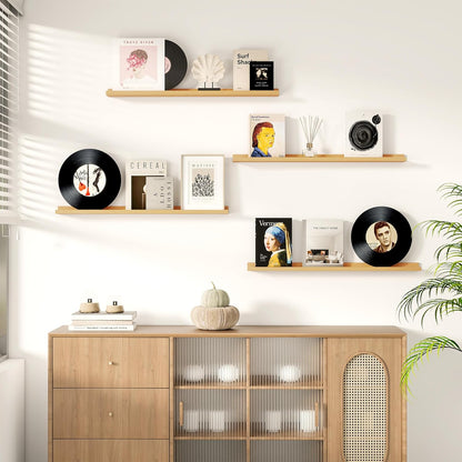 Picture Ledge Shelf for Wall, Floating Shelves Set of 4, 36 Inch Long Nursery Book Shelves for Toys Storage, Kids Bookshelf Wall Mounted for Books Photo Frames, Oak