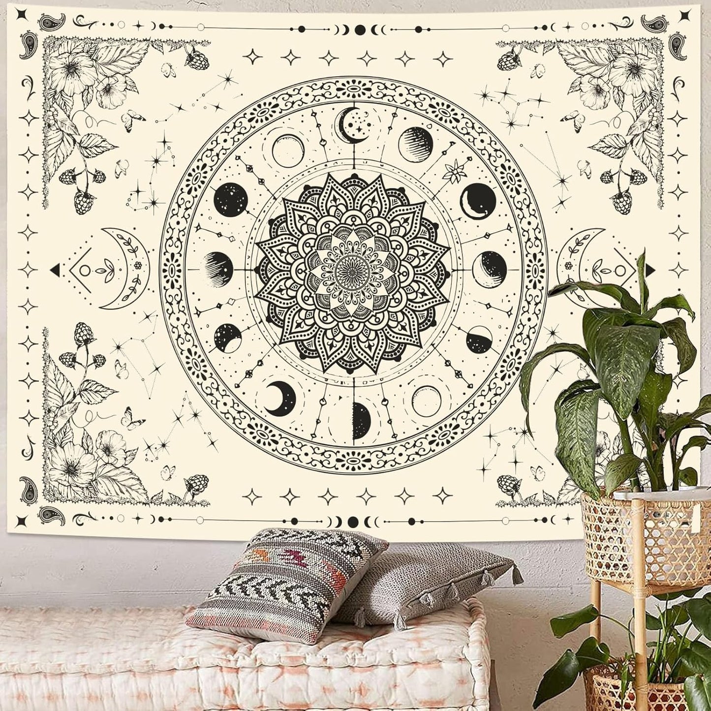 Lunerfex Mandala Moon Tapestry Boho Tapestry for Bedroom Black and White Tapestries Wall Hanging Living Room Wall Art and Home Decor 44x60