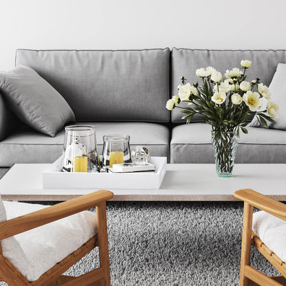 Wood Serving Tray with Handles, Home Decorative Wooden Rectangle Ottoman Decor Platter Vanity Tray for Breakfast Dinner Drinks Kitchen Dining Living Bathroom Restaurants White