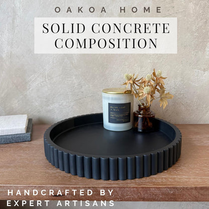 OAKOA Concrete Black Tray for Coffee Table - Round Black Decorative Tray for Table Decor - Bandejas Decorativas para La Sala - Coffee Table Centerpiece