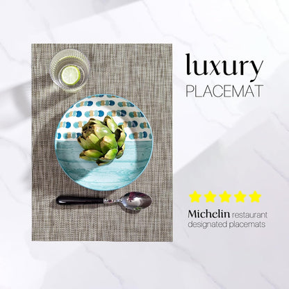 LEXMORE Placemats Set of 8 Vinyl/Plastic Woven Place Mats for Kitchen Table Indoor/Outdoor Washable Placemat Wipeable Dining Table Mats(A-Cappuccino)