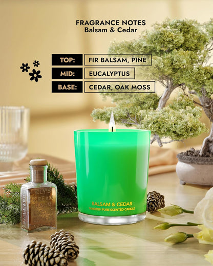 96NORTH Pure Candle Balsam & Cedar Scented | 100% Natural Soy Wax | 1-Wick Jar Candle | Natural Fragrance Technology | Non Toxic | Up to 35 Hours Burning Time | Ideal Christmas Candles Gift