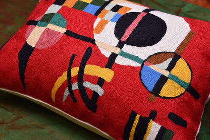 Lumbar Kandinsky Red Modern Pillow Cover Counterweights Mid Century Chair Cushions Red Abstract Pillowcase Red Contemporary Pillowsham Couch Cushions Handmade Wool Size 14x20