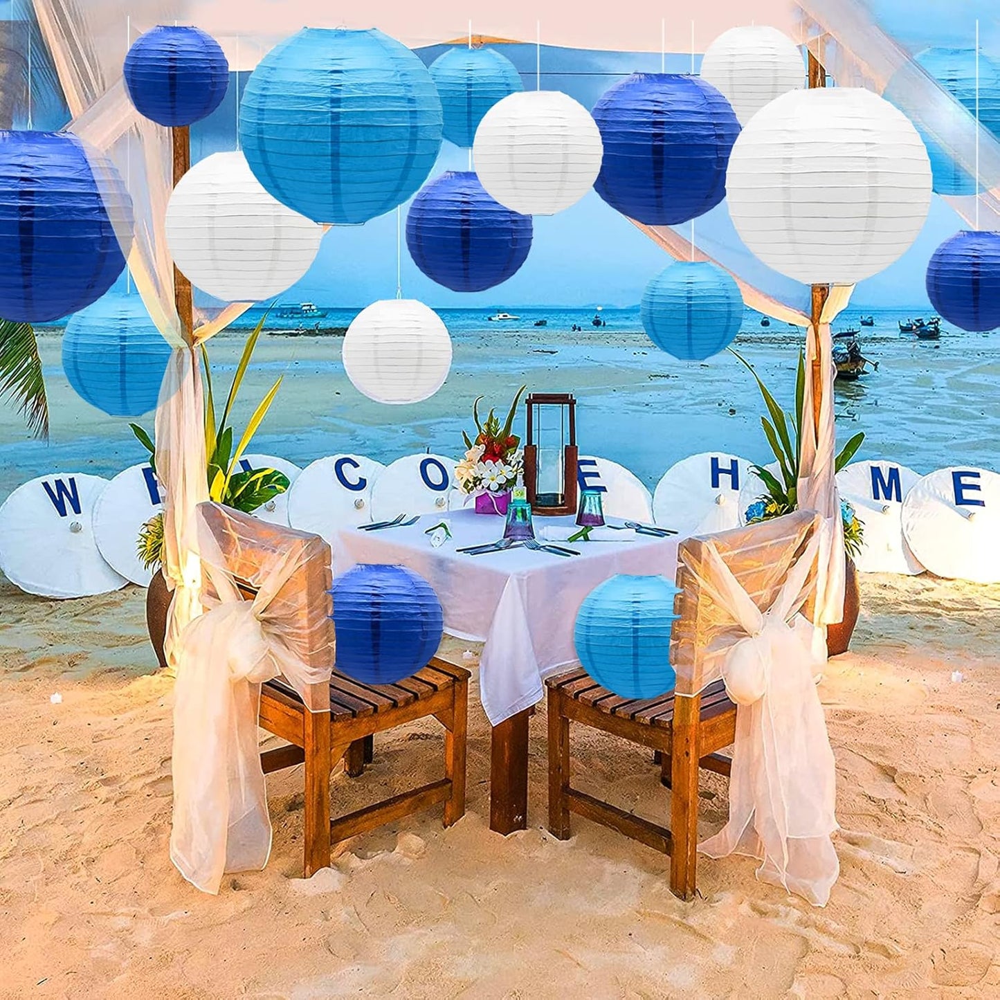 ADLKGG Blue Paper Lanterns Decorative, Hanging Round Paper Lantern Party Supplies for Anniversary Graduation Wedding Birthday Party Baby Shower Decorations Indoor Outdoor, 21pcs