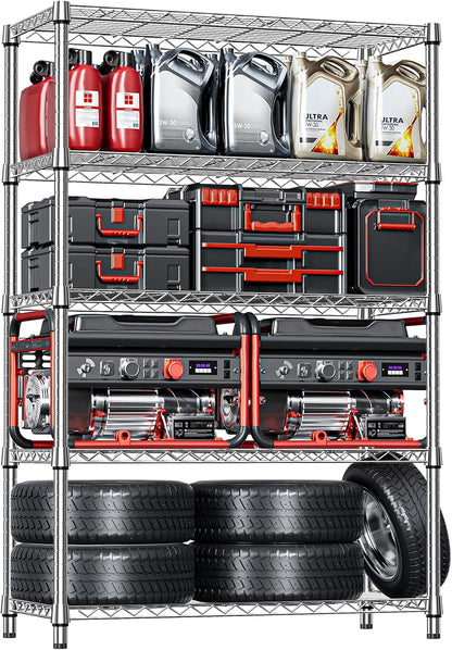 IZEUK 5-Tier Heavy Duty Metal Storage Shelving Unit (Chrome, 17.7" D x 47.2" W x 72.3" H, 1750 lbs Capacity), Adjustable Steel Wire Rack Shelf Organizer for Garage, Kitchen, Pantry, Basement, Laundry