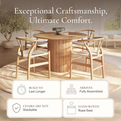 POLY & BARK Weave Dining Chairs – Mid-Century Modern Wishbone Dining Chairs with Arms, Solid Wood Frame, Indoor Use – Natural – Set of 2 - Ideal for Dining Room, Kitchen or Stylish Accent Setting