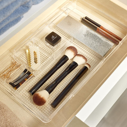iDesign Expandable Makeup Drawer Organizer, Shallow Tray for Bathroom or Vanity Storage - Clear