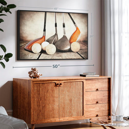 ElephantStock Golf Sets Wall Art - Horizontal Framed Canvas - 1-Piece Mancave Wall Decor - Photography Sports Canvas Print - Yellow and Brown Decor for Wall - 43" X 29"