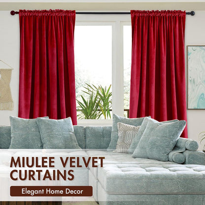 MIULEE Christmas Red Velvet Curtains Thermal Insulated Blackout Curtain Drapes for Bedroom Living Room Darkening 96 Inches Long Curtains Panels Rod Pocket Set of 2