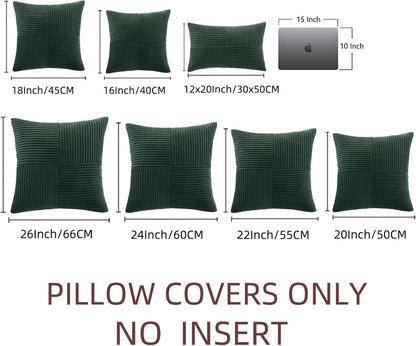 Fancy Homi Set of 2 Dark Green Samll Decorative Throw Pillow Covers 14x14 Inch for Living Room Couch Bed, Boho Farmhouse Forest Green Home Decor, Soft Corss Corduroy Patchwork Textured Cushion Case