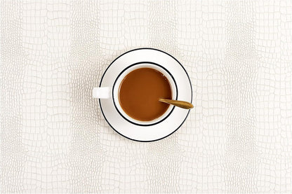 Faux Leather Hardboard Placemats, Set of 6 PU Table Mats, Easy to Clean, Heat & Stain Resistant for Office Conference Table, Dining Home Decor, White