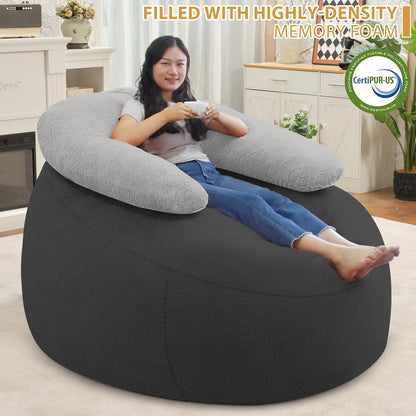 HABUTWAY Bean Bag Chair with U-shaped Pillow for Adult and Kids Big BeanBag Chair with Filling Ultra Soft Faux Fur Couch Chair with Washable Cover for Living Room Bedroom Office, Dark Grey& Light Grey