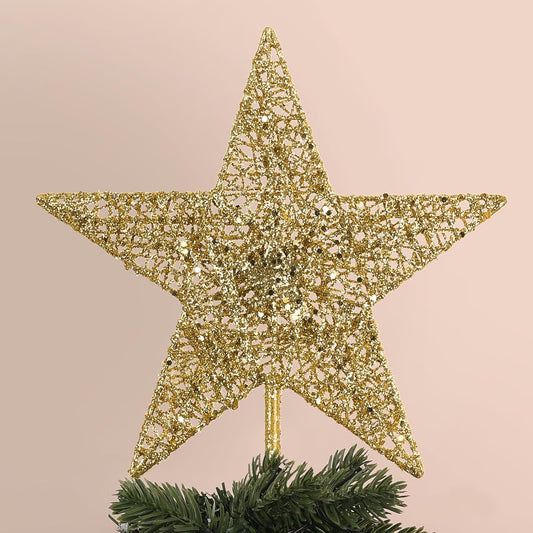 Christmas Tree Topper, hogardeck Gold 5-Pointed Star Tree Topper for Christmas Decor, Tree Toppers for Christmas Tree Decorations for Indoor Home