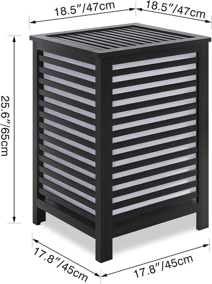 SMIBUY Double Laundry Hamper with Lid, 120L Bamboo Laundry Basket with Removable Liner Bag, 2-Section Clothes Divider Laundry Sorter for Laundry Room, Bathroom, Bedroom (Black)