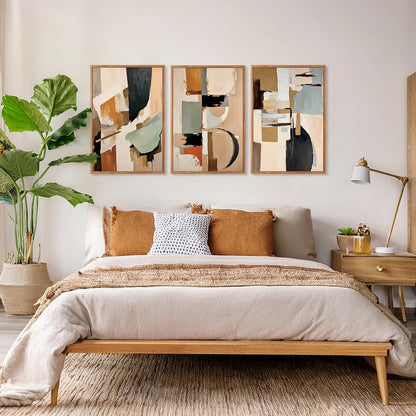 Aurlan Neutral Japandi Wabi Sabi Hand Painted Wall Art(16"x24"), 3PCS Abstract Modern Minimalist 3D Textured Canvas Artwork, Large Contemporary Terracotta Brush Strokes Decor Prints for Office Bedroom