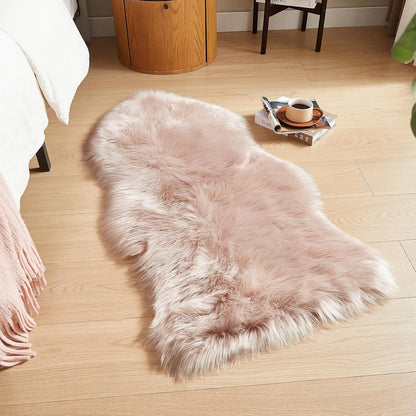 AMTOVO Faux Fur Rug, Pink Area Rug, Fluffy Sheepskin Rug, Fuzzy Ultra Soft 2 x 4 ft Shag Rugs for Bedroom Sofa Throw Cushion Room Decor, Sheepskin