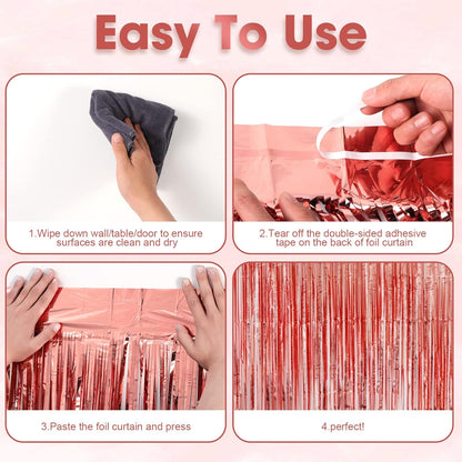3 Pack 3.3x8.2 Feet Rose Gold Foil Fringe Backdrop Curtains, Tinsel Streamers Birthday Party Decorations, Fringe Backdrop for Graduation, Baby Shower, Gender Reveal, Disco Party