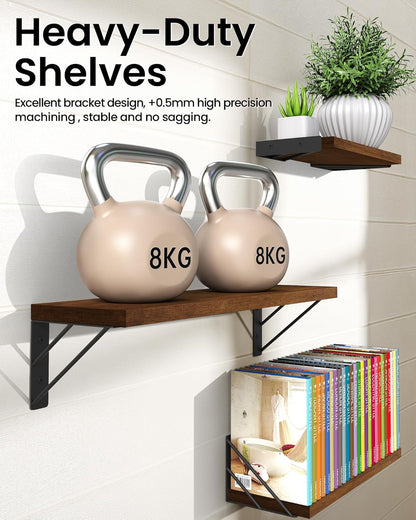 BAYKA Floating Shelves for Wall, Book Shelf for Bedroom, Wall Decor Shelves for Living Room Kitchen, Mounted Wood Floating Shelf for Home Decor, Corner Shelf for Bathroom, Office(Set of 3)
